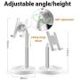Cell Phone Stand Desktop Phone Stand Adjustable Sturdy Aluminum Metal Phone Holder Cradle Dock, Compatible with Phone 11 Pro Xs Max Xr X 8, iPad, Kindle, Tablet (Silver)