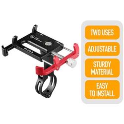 XOSS Bike Cellphone Holder, Mobile Support for Mountain Bike Bicycle Handlebar & Stem Cellphone Holder Aluminium Alloy Adjustable Mobile Phone Mount for Highway Vehicles (Black-Red Plus 6)