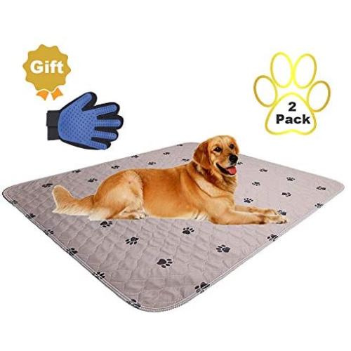 SincoPet Reusable Pee Pad + Free Puppy Grooming Gloves/Quilted, Fast Absorbing Machine Washable Dog Whelping Pad/Waterproof Puppy Training Pad/Housebreaking Absorption Pads
