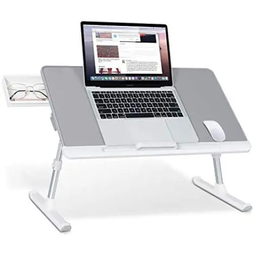 SAIJI Laptop Bed Tray Table, Adjustable PVC Leather Laptop Bed Table, Portable Standing Desk with Storage Drawer, Foldable Lap Tablet Table for Sofa Couch Floor (Gray,Large) SAIJI Laptop Bed Tray Table, Adjustable PVC Leather Laptop Bed Table, Portable Standing Desk with Storage Drawer, Foldable Lap Tablet Table for Sofa Couch Floor (Gray,Large)