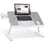 SAIJI Laptop Bed Tray Table, Adjustable PVC Leather Laptop Bed Table, Portable Standing Desk with Storage Drawer, Foldable Lap Tablet Table for Sofa Couch Floor (Gray,Large) SAIJI Laptop Bed Tray Table, Adjustable PVC Leather Laptop Bed Table, Portable Standing Desk with Storage Drawer, Foldable Lap Tablet Table for Sofa Couch Floor (Gray,Large)