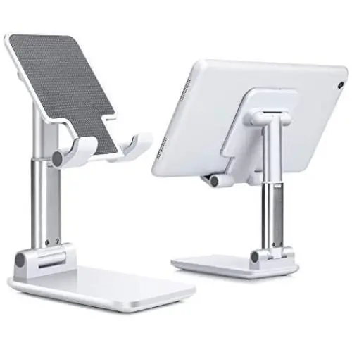 Cell Phone Stand for Desk， Phone Stand,Height Increasing Phone Cradle, Adjustable Phone Stand Desktop Phone Holder Cradle Dock Compatible with All Mobile Phones,Tablets (7-10&quot)(White)