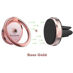 Phone Ring Holder Finger Kickstand 360° Rotation Metal Ring Grip with Magnetic Phone Car Mount Holder for Car Air Vent Magnetic Mount car Phone Holder Set (Rose Gold)