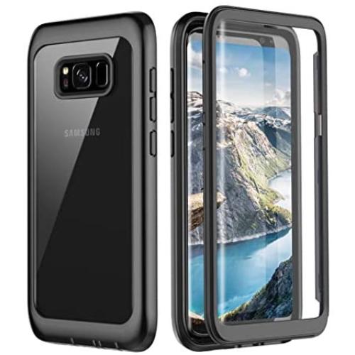 Pakoyi Samsung Galaxy S8 Case, Full Body Bumper Case Built-in Screen Protector Slim Clear Shock-Absorbing Dustproof Lightweight Cover Case for Samsung Galaxy S8 (5.8 Inch) (Black/Clear)