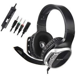 Sades Stereo Gaming Headset for Xbox One PS4 PC,Surround Sound Over-Ear Headphones Anti-Noise Mic,Volume Control Laptop, Mac,Smartphone, iPad -(R17 Black Silver)