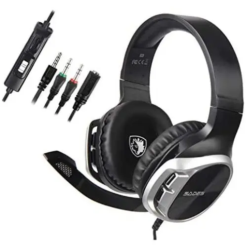 Sades Stereo Gaming Headset for Xbox One PS4 PC,Surround Sound Over-Ear Headphones Anti-Noise Mic,Volume Control Laptop, Mac,Smartphone, iPad -(R17 Black Silver)