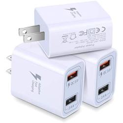 QC 3.0 Wall Charger, Costyle 3 Pack 30W Dual 2 Ports Adaptive Fast Charging Power Adapter (Quick Charge QC 3.0 & 5V 2.4A) Compatible for iPhone 11 XR X 8 Plus, Samsung Note 9 8,HTC 11 10,Tablet(White)