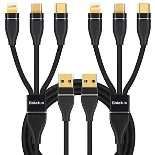 2Pack Multi Charging Cable 4ft Bolatus 3-1 Multiple Devices Phone Connector Universal Charger Cord Adapter Compatible with Cell Phone Tablets