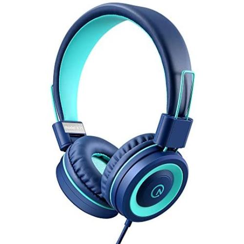 Kids Headphones - noot products K11 Foldable Stereo Tangle-Free 3.5mm Jack Wired Cord On-Ear Headset for Children/Teens/Boys/Girls/Smartphones/School/Kindle/Airplane Travel/Plane/Tablet (Navy/Teal)