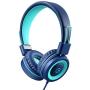 Kids Headphones - noot products K11 Foldable Stereo Tangle-Free 3.5mm Jack Wired Cord On-Ear Headset for Children/Teens/Boys/Girls/Smartphones/School/Kindle/Airplane Travel/Plane/Tablet (Navy/Teal)