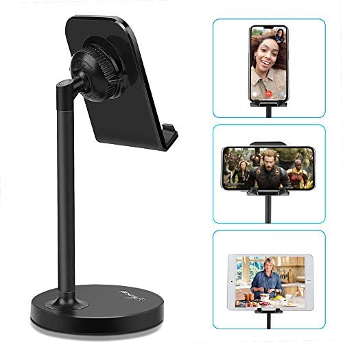 AONKEY Adjustable Cell Phone Stand, Desk Cellphone Holder Compatible with iPhone Xs Max XS XR X 6 6S 7 8 Plus, All Android Smartphone & iPad& Other 7”-13” Tablets