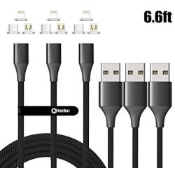 NetDot Magnetic Charging Cable,Gen10 3 in 1 Nylon Braided Fast Charging Magnetic Cable with LED Compatible Micro USB & USB-C Smartphones and i-Product (6.6ft/3 Pack Black)