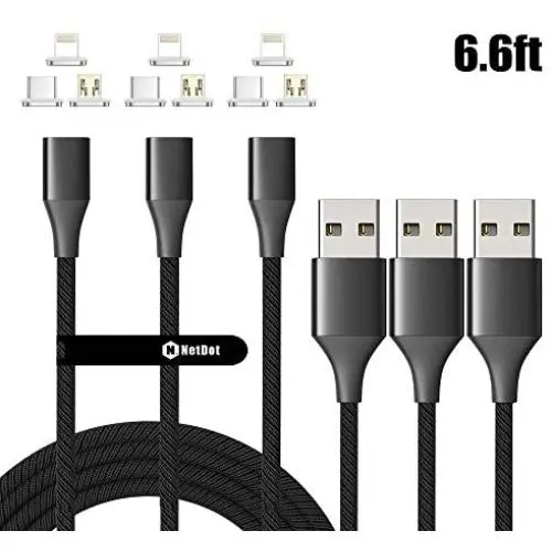 NetDot Magnetic Charging Cable,Gen10 3 in 1 Nylon Braided Fast Charging Magnetic Cable with LED Compatible Micro USB & USB-C Smartphones and i-Product (6.6ft/3 Pack Black) NetDot Magnetic Charging Cable,Gen10 3 in 1 Nylon Braided Fast Charging Magnetic Cable with LED Compatible Micro USB & USB-C Smartphones and i-Product (6.6ft/3 Pack Black)