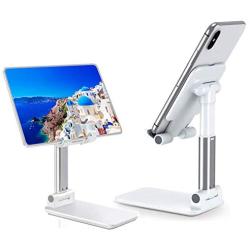 Metal Desktop Cell Phone Stand Holder,Tablet Holder Table Cell Foldable Extend Support Desk Mobile Phone Holder Stand for iPhone iPad Adjustable (White)