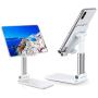 Metal Desktop Cell Phone Stand Holder,Tablet Holder Table Cell Foldable Extend Support Desk Mobile Phone Holder Stand for iPhone iPad Adjustable (White)