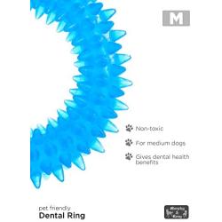 PET IN A BAG Dog Toothbrush Chew Toy for Small and Medium Dogs - Non-Toxic Teeth Cleaning Dog Tartar Remover - Baby Blue Rubber Ring for Dogs with Health Benefits - Murphy & Roxy