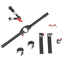 FOTOWELT Dual Handle Grip Handheld Handlebar with 1/4 Screw Connector with 7 inch Aluminum Alloy Articulating Friction Arm Compatible with DJI Ronin-S/Ronin SC/Moza Air 2 Handheld Gimbal Stabilizer