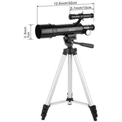 DQQ Refractor Astronomy Telescope for Kids and Beginner Travel Scope with Tripod and Backpack Black 50mm,3X Barlow Lens