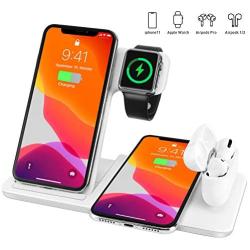 Wireless Charger,4 in 1 Wireless Charging Station Compatible for iPhone SE 2020/11/11 Pro Max/XR/XS Max/Xs/X,Wireless Charger Stand for iWatch 5/Airpods Pro,for Samsung S20/S10(No AC Adapter)