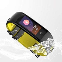 Geber Fitness Tracker HD Screen Activity Record Pedometer Calorie Counter Heart Rate Blood Pressure Sleep Monitor Color Band Smart Bracelet Android iOS Bluetooth Watch for Women Men (Yellow)