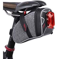 Saddle Bag for Bicycle, TecTri Strap-On Bike Seat Pack Bag Waterproof Zipper Wedge Pack for Cycling with LED Taillight Mesh Pocket Inside