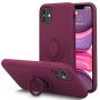 KUMEEK for iPhone 11 Case Fingerprint | Kickstand | Anti-Scratch | Microfiber Liner Shock Absorption Gel Rubber Full Body Protection Liquid Silicone Case for iPhone 11-WineRed