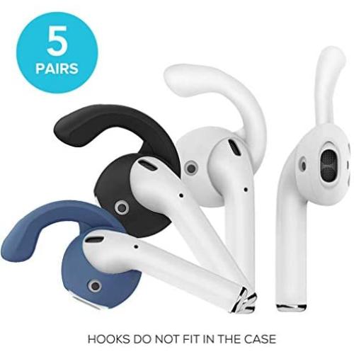 (5 Pack) G.P Ear Hooks and Covers Accessories Compatible with Apple AirPods 1 & AirPods 2 or EarPods Headphones/Earphones/Earbuds, New Version (2X White, 2X Black, 1x Blue)