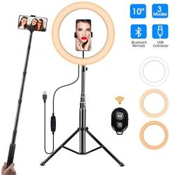 10&quotRing Light with Stand for iPhone,Phone Tripod Stand with Wireless Remote and Selfie Light Ring for Video Recording,Youtube,Makeup,Live Streaming, 64" Extendable Compatible with iPhone Android