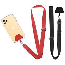 Phone Lanyard, Doormoon Universal Neck Strap with Patch for Phone Case Wallet Tether Key Chain ID Badge Holder for Most Smartphones, 2 Pack, Black Red