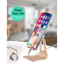 Adjustable Cell Phone Stand,2020 Update,Skejer Stand,Phone Holder,Table Stand,Dock,Aluminum Desktop Stand Compatible with iPhone Galaxy Edge All Smart Phone and Tablets Under 10 inches-Gold