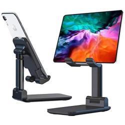 Yipmai Foldable Cell Phone Stand, Desktop Tablet Stand Height & Angle Adjustable, Universal Smartphone Holder Metal Charging Dock, Compatible with Mobile Phone/iPad/Kindle/Tablets(Black)