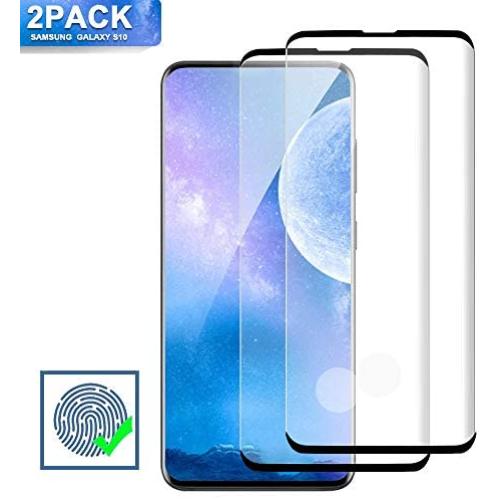 Galaxy S10 Screen Protector, 2 Pack Tempered Glass Full Coverage Screen Protector, HD Clarity, Case Friendly, Anti Scratch, Support Fingerprint Unlock for Samsung Galaxy S10 (6.1")