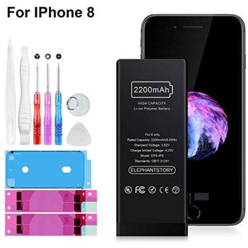 Battery for iPhone 8/8G, 2200mah High-Capacity Replacement Battery, ElephantStory Built-in Lithium Battery Replacement with Complete Repair Kit and Instructions （Tool Upgraded !）