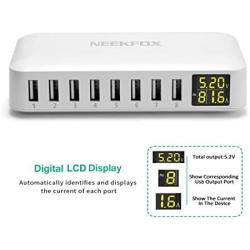 Multi USB Charger Charging Station, slitinto 8-Port USB Charger Station with LCD Display, Desktop USB Station Compatible iPhone X / 8/7 / 7Plus / 6s / 6Plus, iPad, Samsung Galaxy/Note and More
