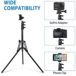 Selfie Stick Tripod, 63" Extendable Tripod Stand with Wireless Remote for iPhone & Android Phone, Camera, Metal Lightweight - Black