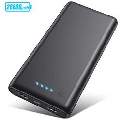 Portable Charger 26800mAh【2020 Upgrade High Capacity】Power Bank Ultra Compact External Battery Pack Backup with 4 LED Lights,Dual USB Ports High-Speed Charging for Cell Phones, Tablet and More (Black)