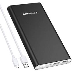 POWERADD 2ND Gen Pilot 2GS 10000mAh Power Bank, Dual USB Port Portable Charger 3.4A High-Speed Charge for iPhone, Samsung Galaxy, Other Smartphone and Tablet - Black (Apple Cable Not Included)
