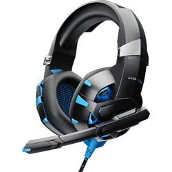 Evo Core Phenom MEGA Gaming Headset with Boom Mic, LED Glow Lights, XL Ear Pads 50mm Drivers, Compatible with PS4, Xbox and Mobile Phone Gaming (Blue)