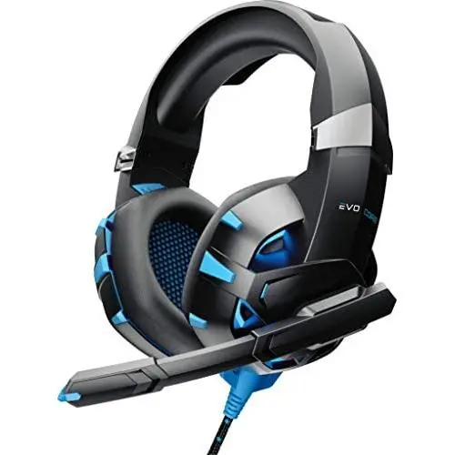 Evo Core Phenom MEGA Gaming Headset with Boom Mic, LED Glow Lights, XL Ear Pads 50mm Drivers, Compatible with PS4, Xbox and Mobile Phone Gaming (Blue) Evo Core Phenom MEGA Gaming Headset with Boom Mic, LED Glow Lights, XL Ear Pads 50mm Drivers, Compatible with PS4, Xbox and Mobile Phone Gaming (Blue)