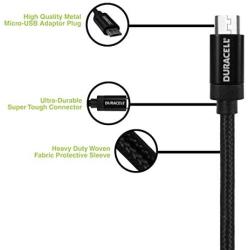 Duracell Hi-Performance 6 Ft Fast Charging Data Sync & Charge Nylon Braided Fabric Micro USB Cable for Android, Samsung, HTC, Nokia, Sony and More - Black