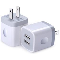 USB Wall Charger, FiveBox 2Pack Dual Port 2.1A Wall Charger Brick Base Adapter Charging Block Charger Cube Plug Charger Box for iPhone X/6/6S/7/8 Plus, iPad, Samsung, Android, LG, HTC, Nokia, Phone