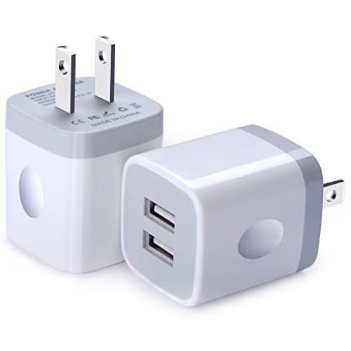 USB Wall Charger, FiveBox 2Pack Dual Port 2.1A Wall Charger Brick Base Adapter Charging Block Charger Cube Plug Charger Box for iPhone X/6/6S/7/8 Plus, iPad, Samsung, Android, LG, HTC, Nokia, Phone