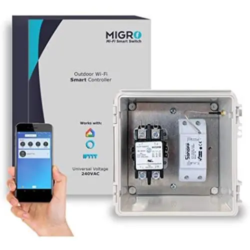 Migro Outdoor Smart Wi-Fi Outlet Box, Heavy Duty 50A Resistive 240VAC 40A 10HP Pool Heater, Wireless Pump Control, Timer Switch, Compatible with Smart Phone, Alexa, Google Home, IFTTT UL Listed Migro Outdoor Smart Wi-Fi Outlet Box, Heavy Duty 50A Resistive 240VAC 40A 10HP Pool Heater, Wireless Pump Control, Timer Switch, Compatible with Smart Phone, Alexa, Google Home, IFTTT UL Listed