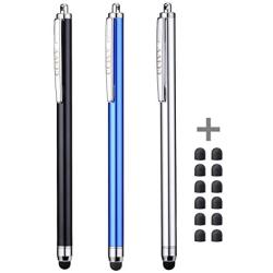 CCIVV 3 Pcs Stylus Pens for Touch Screens [0.24-inch Tip Series] + 12 Extra Replaceable Rubber Tips (Black/Silver/Dark Blue)