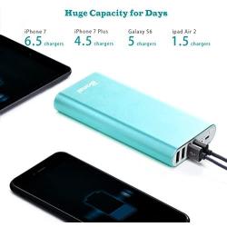 Portable Charger, BONAI 20000mah 4.0A Max Input 4 USB Output Power Bank, Aluminum Polymer External Battery Pack Travel Compatible with iPhone Charger iPod iPad Samsung Smartphone Tablet - Mint