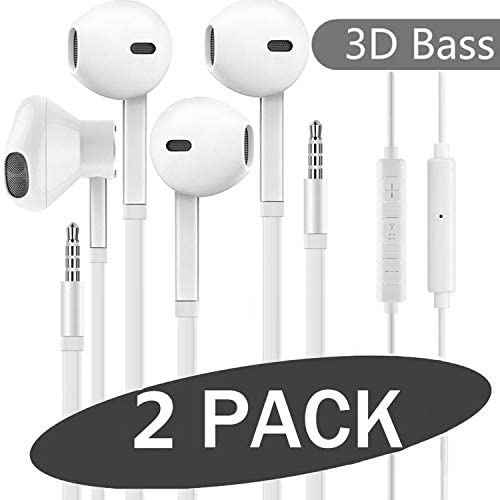 [2 Pack] WEIZY Aux Earbuds/Earphones, Vize 3.5mm Wired Headphones Noise Isolating Earphones Volume Control & Built-in Microphone Compatible with iPhone/Samsung/Android/MP3/MP4