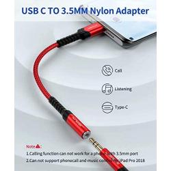USB Type C to 3.5mm Female Headphone Jack Adapter, JSAUX USB C to Aux Audio Dongle Cable Cord Compatible with Pixel 4 3 2 XL, Samsung Galaxy S20 Ultra Z Flip S20+ Note 10 S10 S9 Plus, iPad Pro(Red)