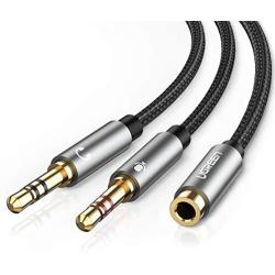 UGREEN Headphone Splitter for Computer 3.5mm Female to 2 Dual 3.5mm Male Headphone Mic Audio Y Splitter Cable Smartphone Headset to PC Adapter (Black)