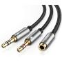 UGREEN Headphone Splitter for Computer 3.5mm Female to 2 Dual 3.5mm Male Headphone Mic Audio Y Splitter Cable Smartphone Headset to PC Adapter (Black)
