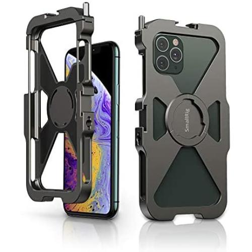 SmallRig Aluminum Video Cage, Smartphone Video Rig Mobile Cage with 1/4 Threads and Cold Shoes for iPhone 11 Pro for Phone Photography, Film Making, and Vlog - CPA2471